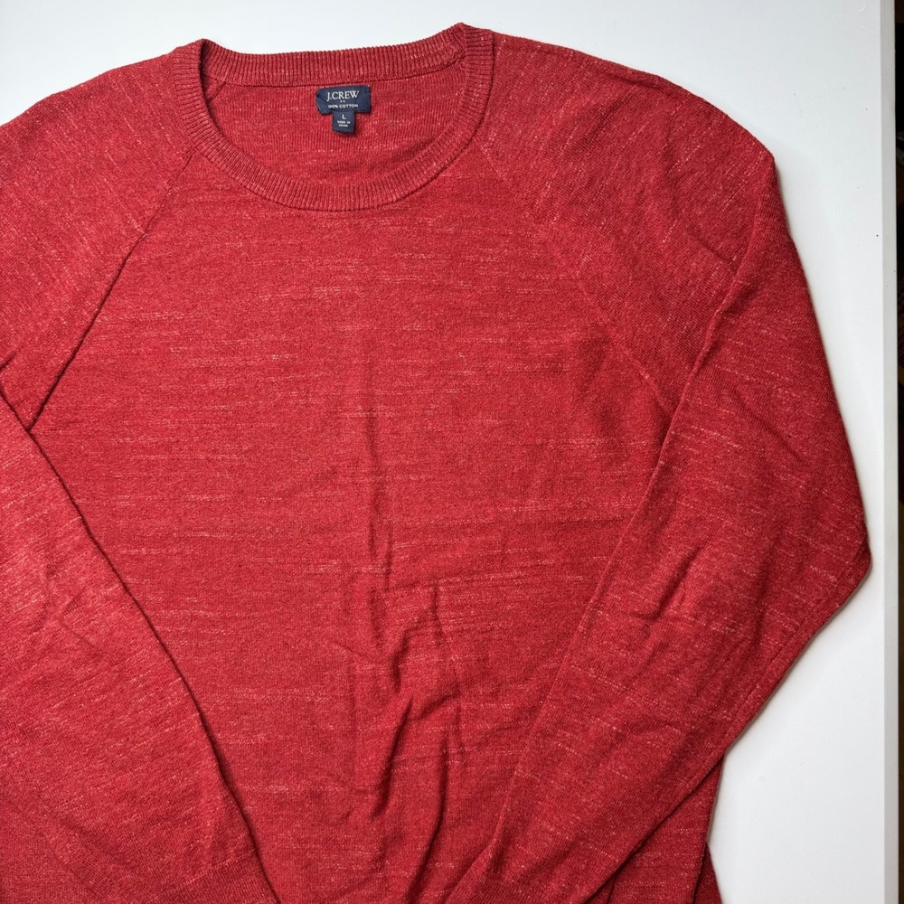 J.Crew Cotton Crewneck Sweater Mens Large Red Slub Knit lightweight casual fall